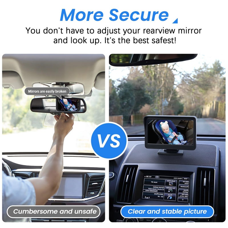 FEISIKE Car Baby Camera, 4.3'' HD Infrared Night Vision Function Baby Car Camera Display, Backseat Car Camera for Baby with 150 Wide View & 360 Rotatable Easy Installation in 5 Mins Baby Car Mirror - Image 3
